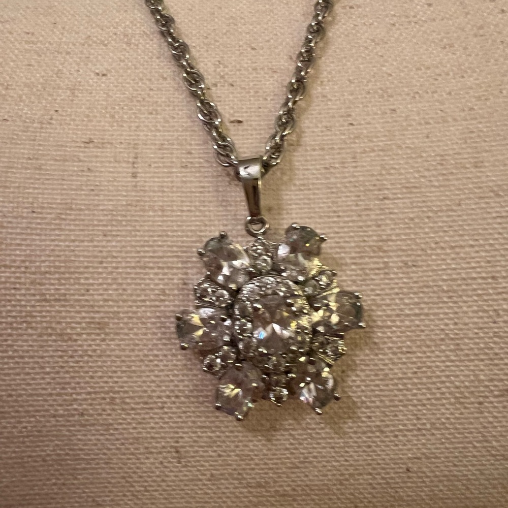 Silver Crystal Cluster Pendant Necklace - Picture 6 of 6